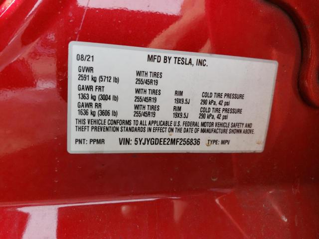 2021 TESLA MODEL Y 5YJYGDEE2MF256836