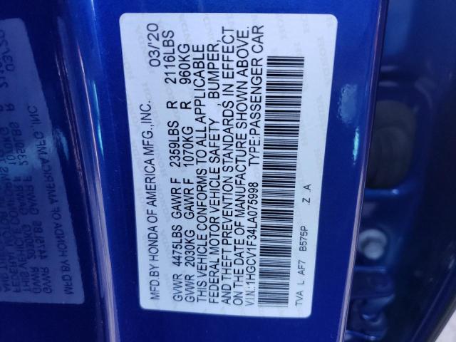 2020 HONDA ACCORD SPO 1HGCV1F34LA075998