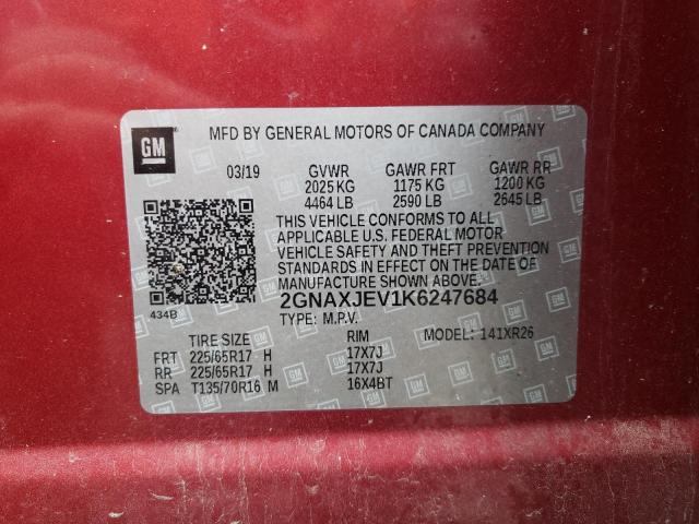 2019 CHEVROLET EQUINOX LT 2GNAXJEV1K6247684