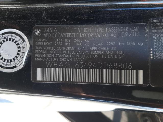 WBAGL63494DP68806 BMW 745 I