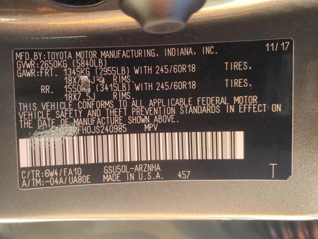 2018 TOYOTA HIGHLANDER 5TDZZRFH0JS240985