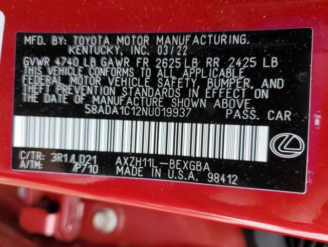 2022 LEXUS ES 300H BA 58ADA1C12NU019937