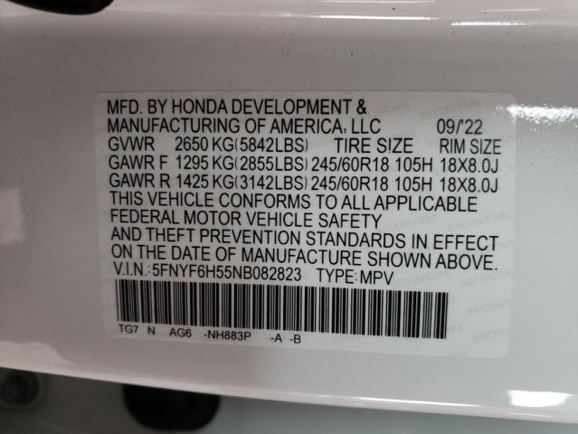 2022 HONDA PILOT EXL 5FNYF6H55NB082823