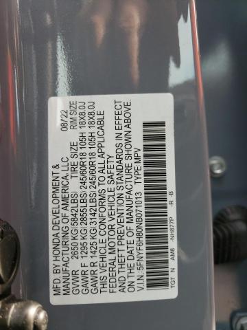 2022 HONDA PILOT TRAI 5FNYF6H80NB071013