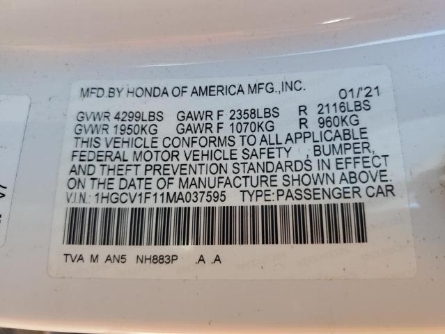 2021 HONDA ACCORD LX 1HGCV1F11MA037595