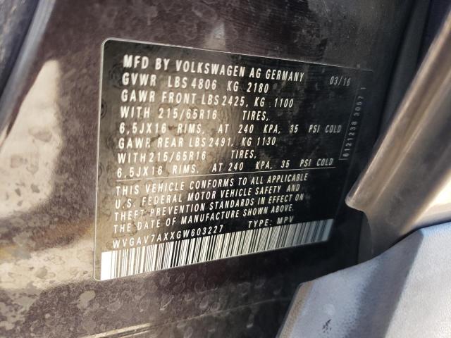2016 VOLKSWAGEN TIGUAN S WVGAV7AXXGW603227