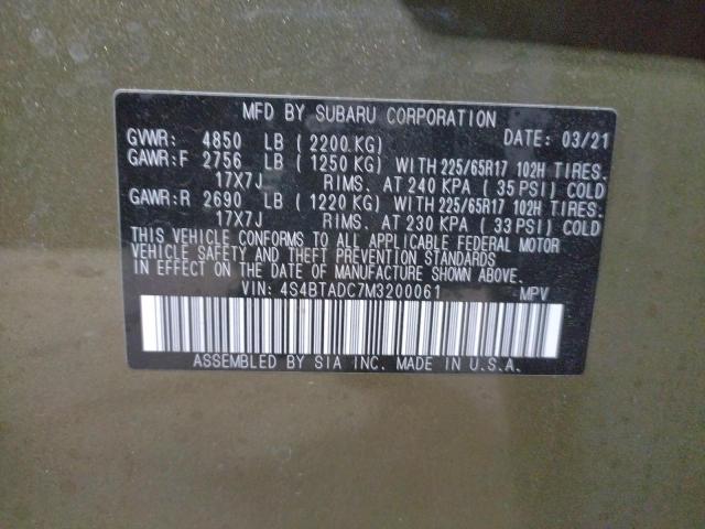 2021 SUBARU OUTBACK PR 4S4BTADC7M3200061