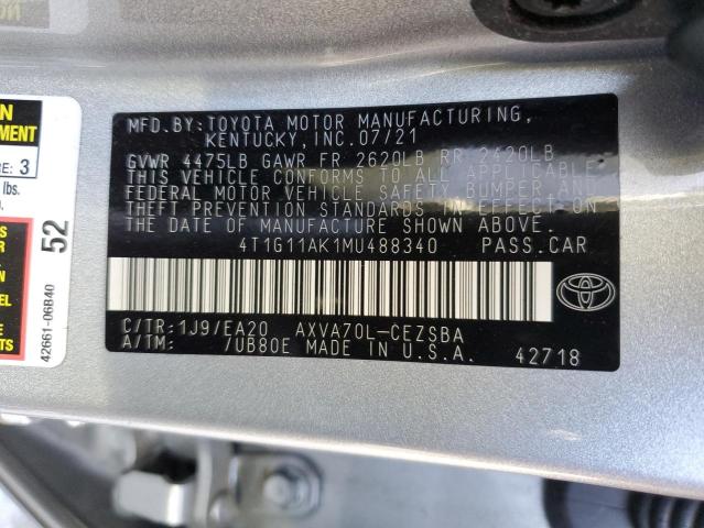 2021 TOYOTA CAMRY SE 4T1G11AK1MU488340