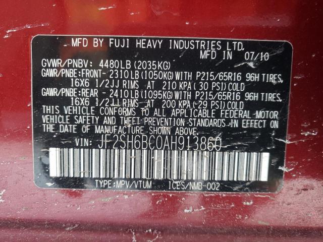 JF2SH6BC0AH913860 Subaru Forester Xs