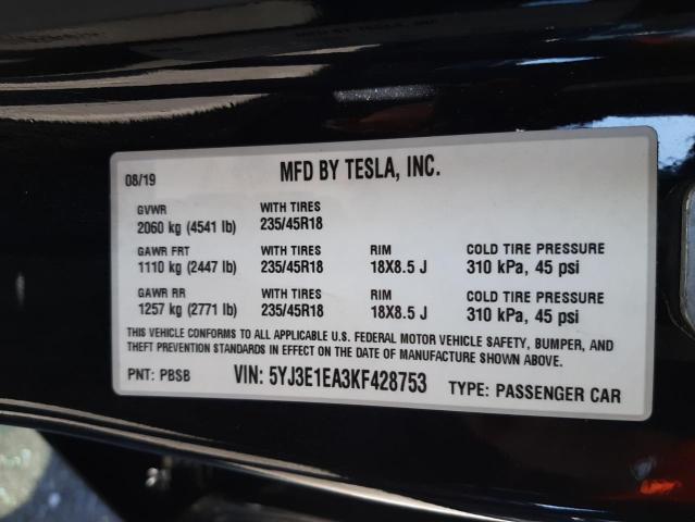 5YJ3E1EA3KF428753 Tesla MODEL 3