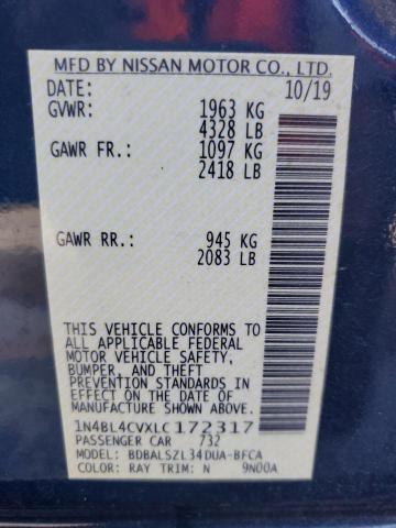 2020 NISSAN ALTIMA SR 1N4BL4CVXLC172317