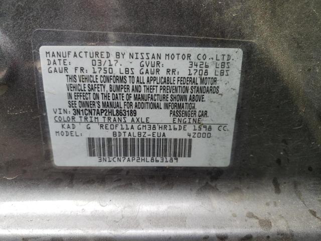 3N1CN7AP2HL863189 Nissan VERSA S