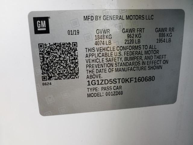2019 CHEVROLET MALIBU LT 1G1ZD5ST0KF160680