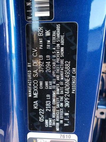 3KPF24AD6NE495882 KIA FORTE FE