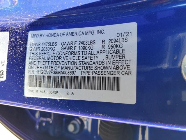 2021 HONDA ACCORD SPO 1HGCV2F38MA008697
