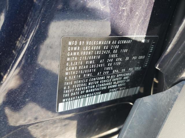 2016 VOLKSWAGEN TIGUAN S WVGAV7AXXGW547256