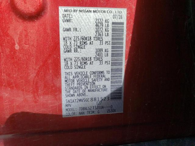 5N1AT2MV5GC881523 Nissan ROGUE S