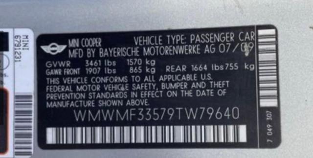 WMWMF33579TW79640 Mini Cooper