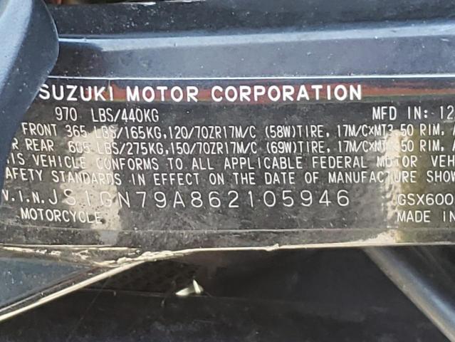 2006 SUZUKI GSX600 F JS1GN79A862105946