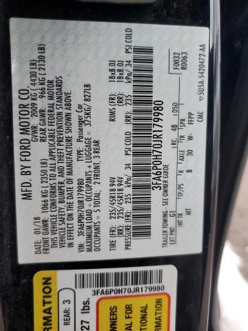 2018 FORD FUSION SE 3FA6P0H70JR179980