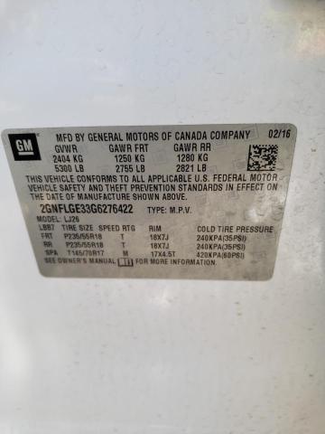 2016 CHEVROLET EQUINOX LT 2GNFLGE33G6276422