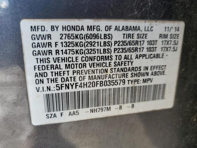 2015 HONDA PILOT LX 5FNYF4H20FB035579