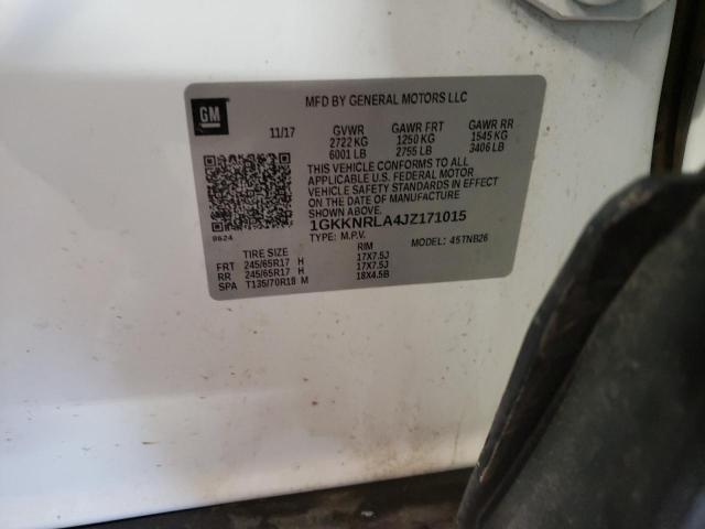 1GKKNRLA4JZ171015 GMC ACADIA SLE