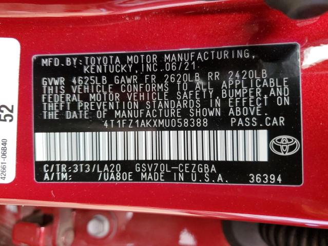 2021 TOYOTA CAMRY XLE 4T1FZ1AKXMU058388