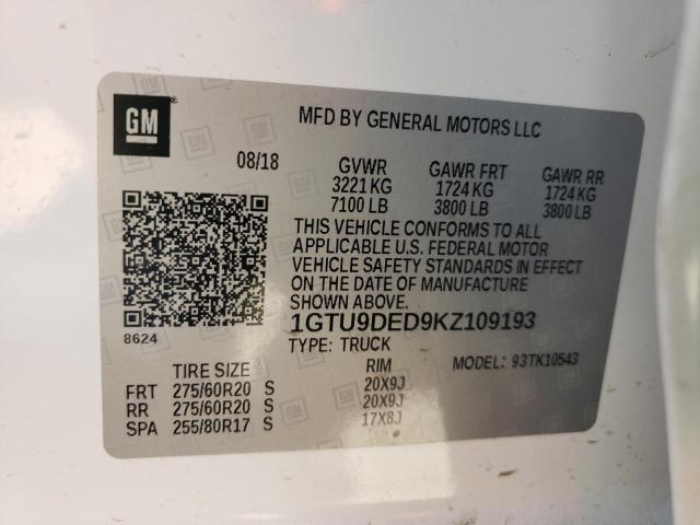 2019 GMC SIERRA K15 1GTU9DED9KZ109193