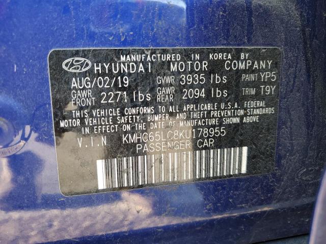 2019 HYUNDAI IONIQ BLUE - KMHC65LC8KU178955