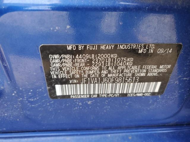 2015 SUBARU WRX LIMITE JF1VA1J60F9815613