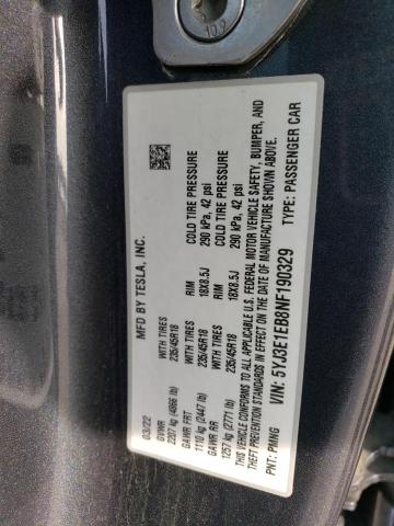 2022 TESLA MODEL 3 5YJ3E1EB8NF190329