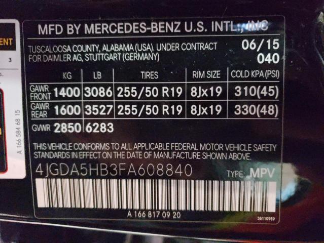 2015 MERCEDES-BENZ ML 350 4MA - 4JGDA5HB3FA608840