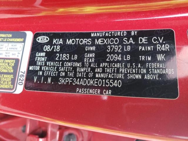 3KPF34AD0KE015540 KIA Forte Gt Line