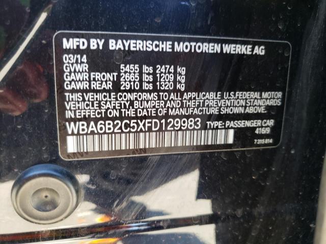 2015 BMW 650 I GRAN - WBA6B2C5XFD129983