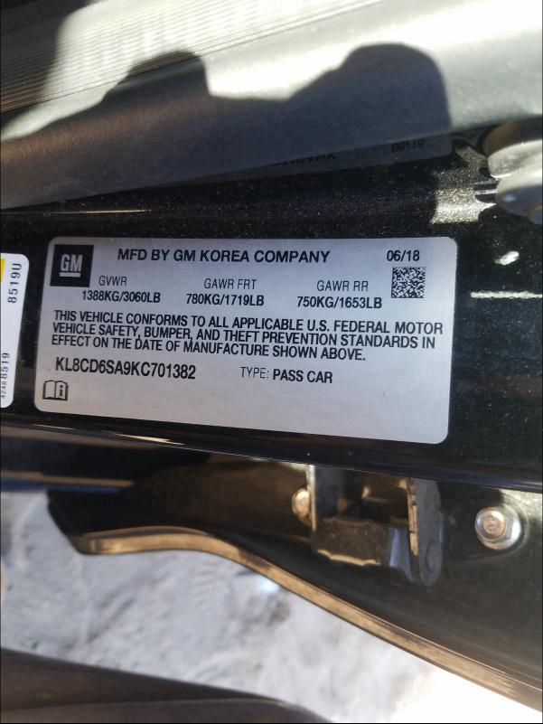 2019 CHEVROLET SPARK 1LT KL8CD6SA9KC701382