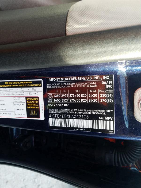 2020 MERCEDES-BENZ GLE 350 4M 4JGFB4KBXLA062106