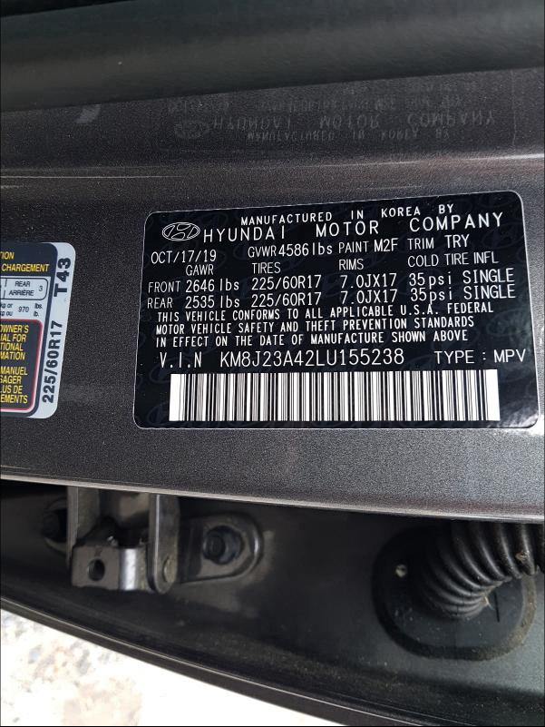 2020 HYUNDAI TUCSON SE KM8J23A42LU155238