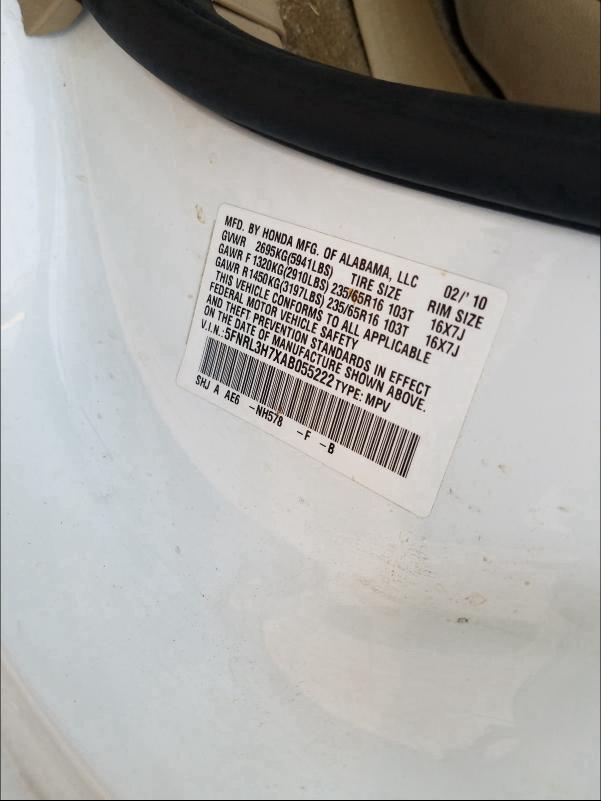 2010 HONDA ODYSSEY EX 5FNRL3H7XAB055222