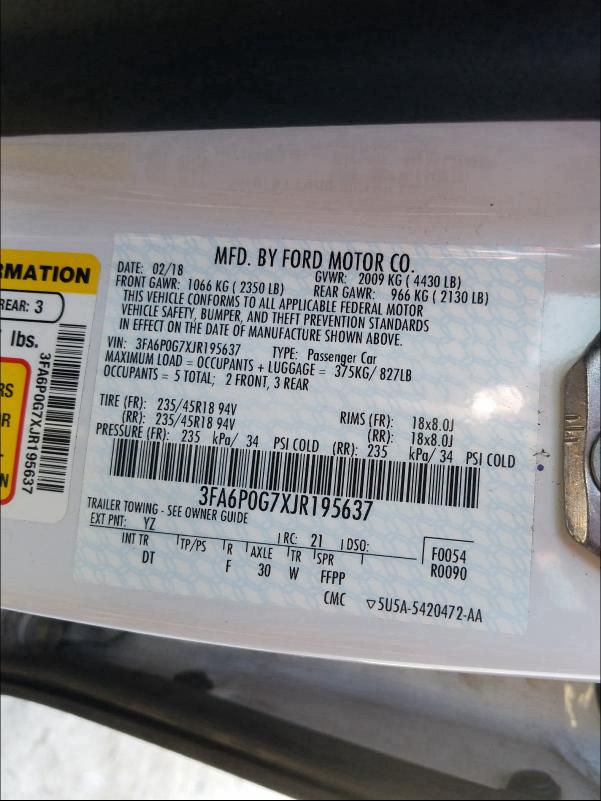 2018 FORD FUSION S 3FA6P0G7XJR195637