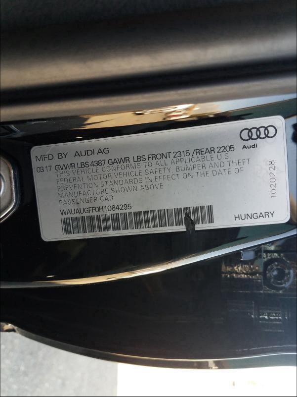 2017 AUDI A3 PREMIUM WAUAUGFF0H1064295