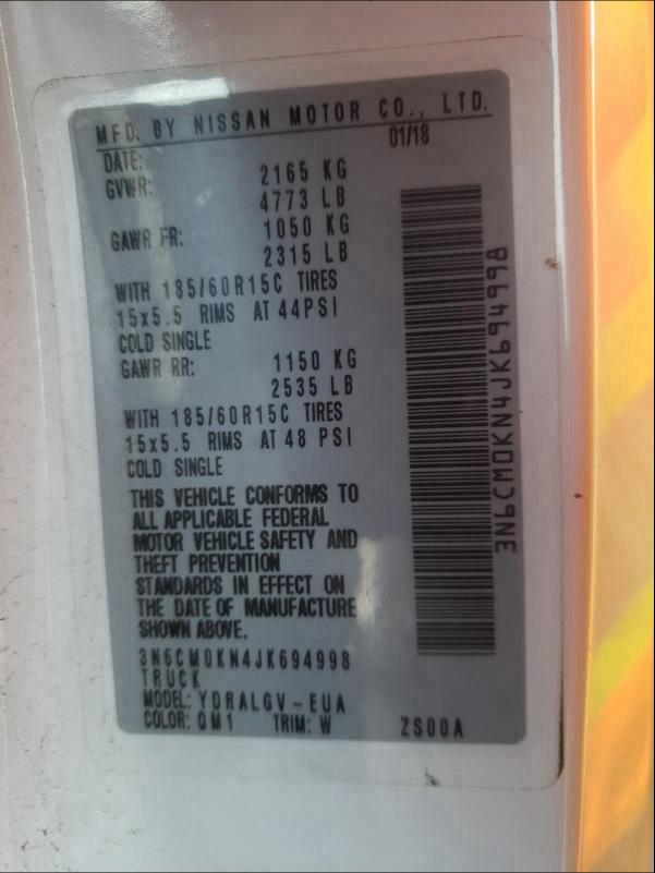 2018 NISSAN NV200 2.5S 3N6CM0KN4JK694998