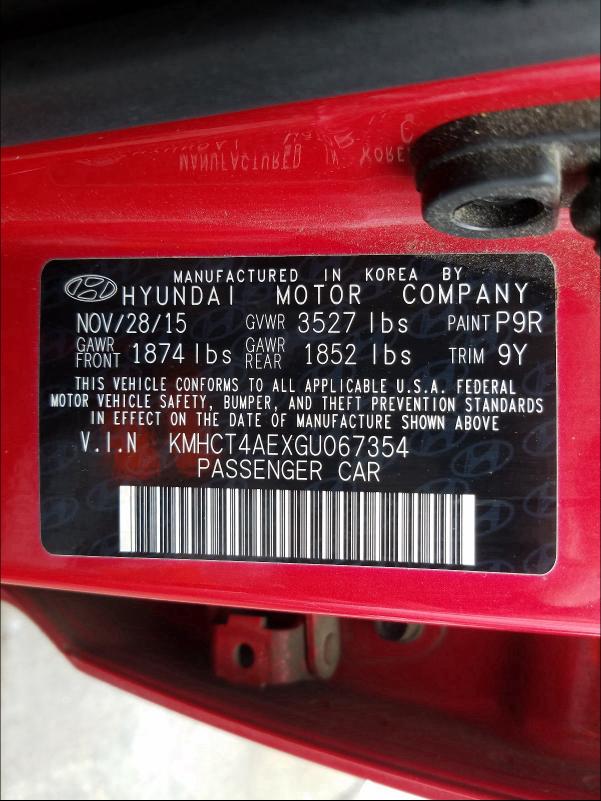 2016 HYUNDAI ACCENT SE KMHCT4AEXGU067354