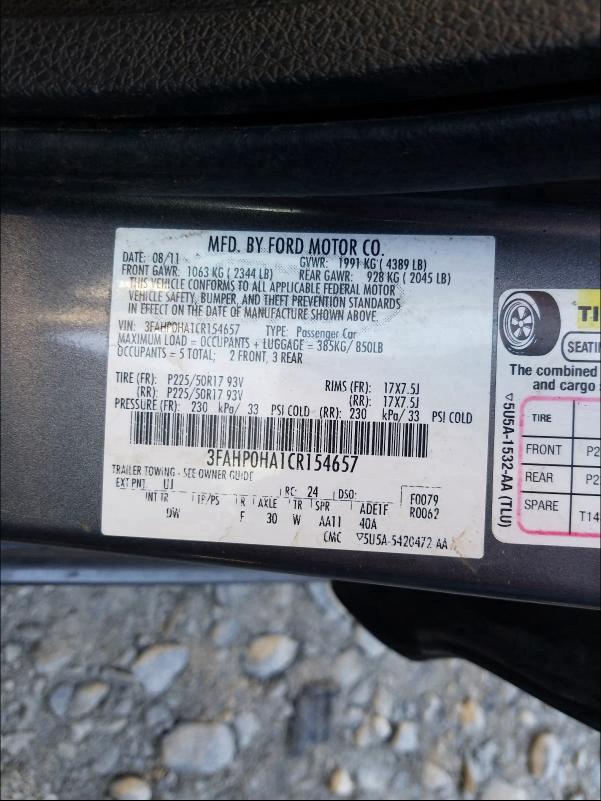 2012 FORD FUSION SE 3FAHP0HA1CR154657