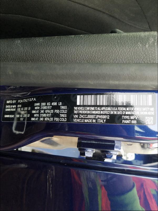 2018 JEEP RENEGADE L ZACCJBBB7JPH59812