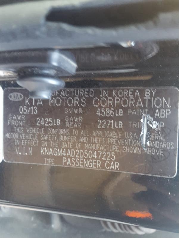 2013 KIA OPTIMA HYB KNAGM4AD2D5047225