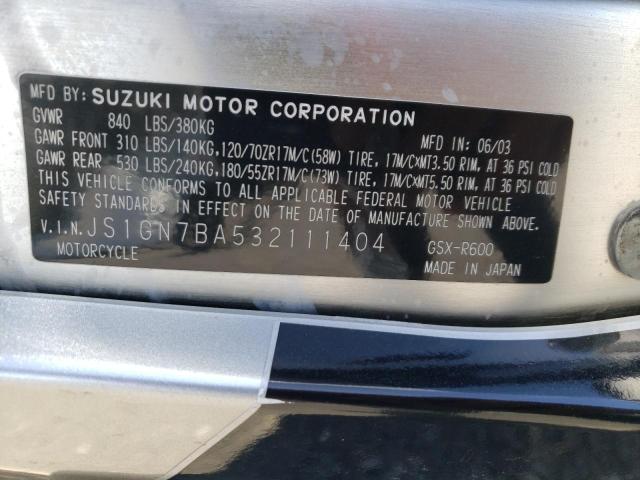 2003 SUZUKI GSX-R600 - JS1GN7BA532111404