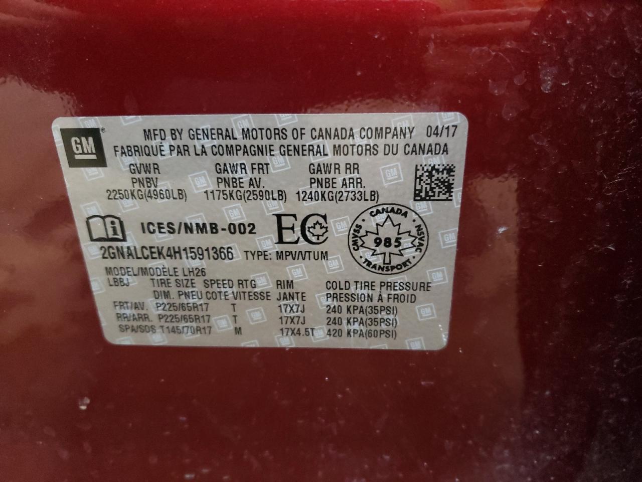 2GNALCEK4H1591366 CHEVROLET EQUINOX 2017