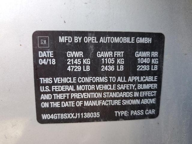 2018 Buick Regal Tourx VIN: W04GT8SXXJ1138035 Lot: 40304213