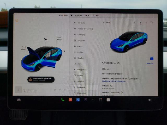 5YJ3E1EA6NF322141 Tesla MODEL 3